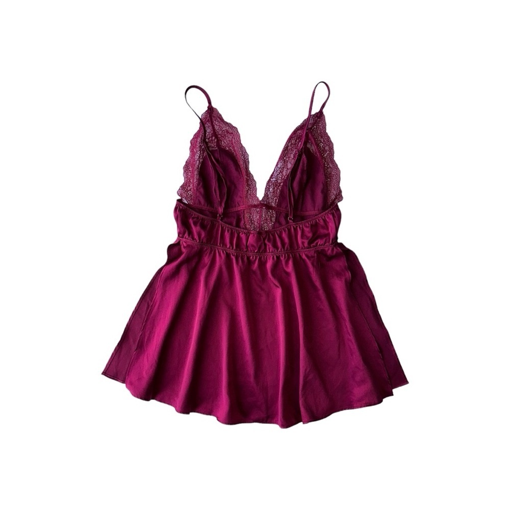 VICTORIA'S SECRET LACE SILK SATIN BABYDOLL CAMI TOP LINGERIE  WOMENS S MAROON - Picture 2 of 16